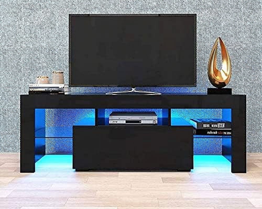 TJCGDTY LED TV Stand for 55 inch TVs 20 Minutes Quick Assembly - High Gloss Entertainment Center with  Cabinets  Media Console Table Living Room Television Stands