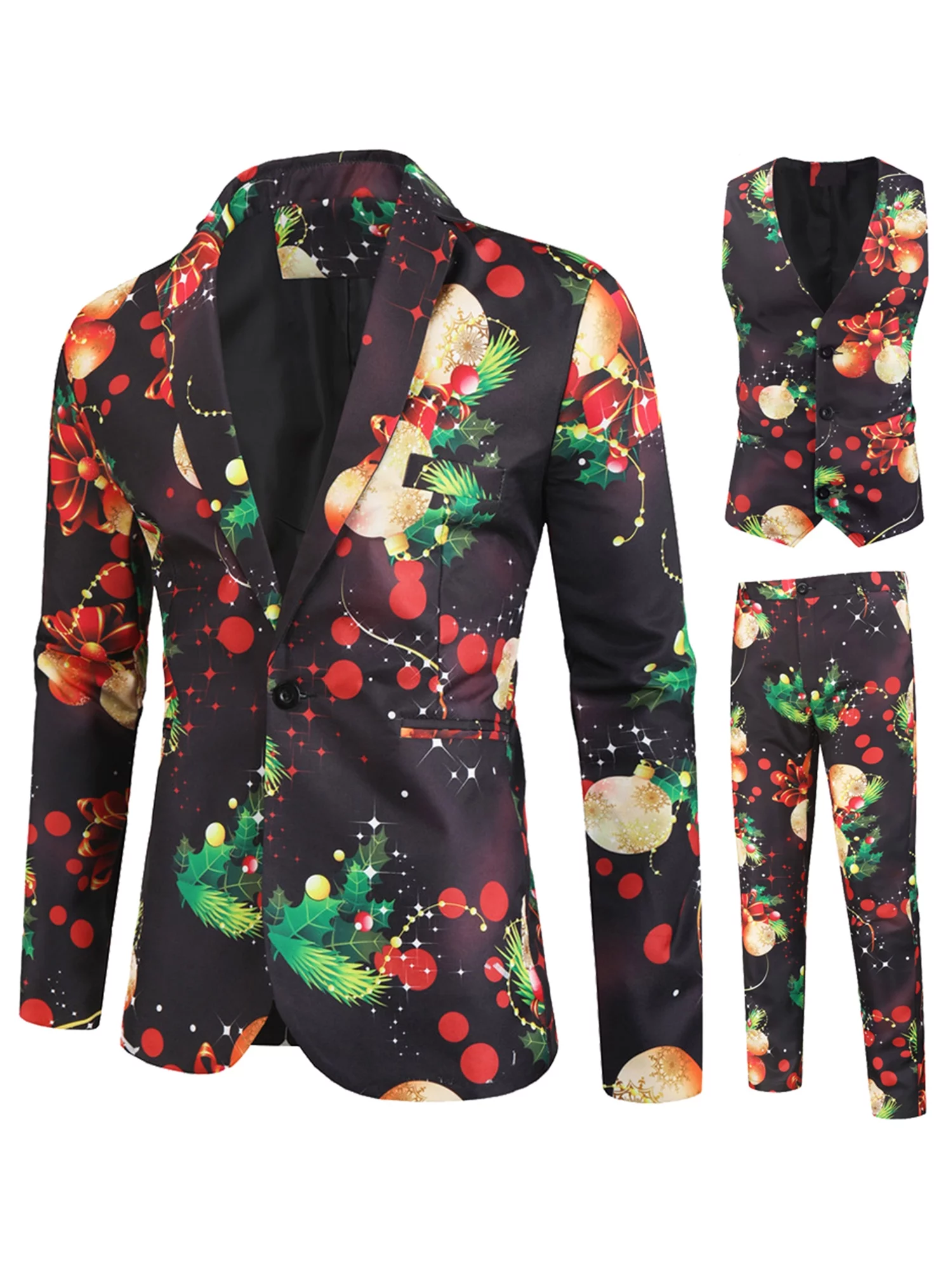 Men's 3 Piece Slim Fit Suit Double Breasted Tuxedo Suits Blazer Pants Vest Suit Set