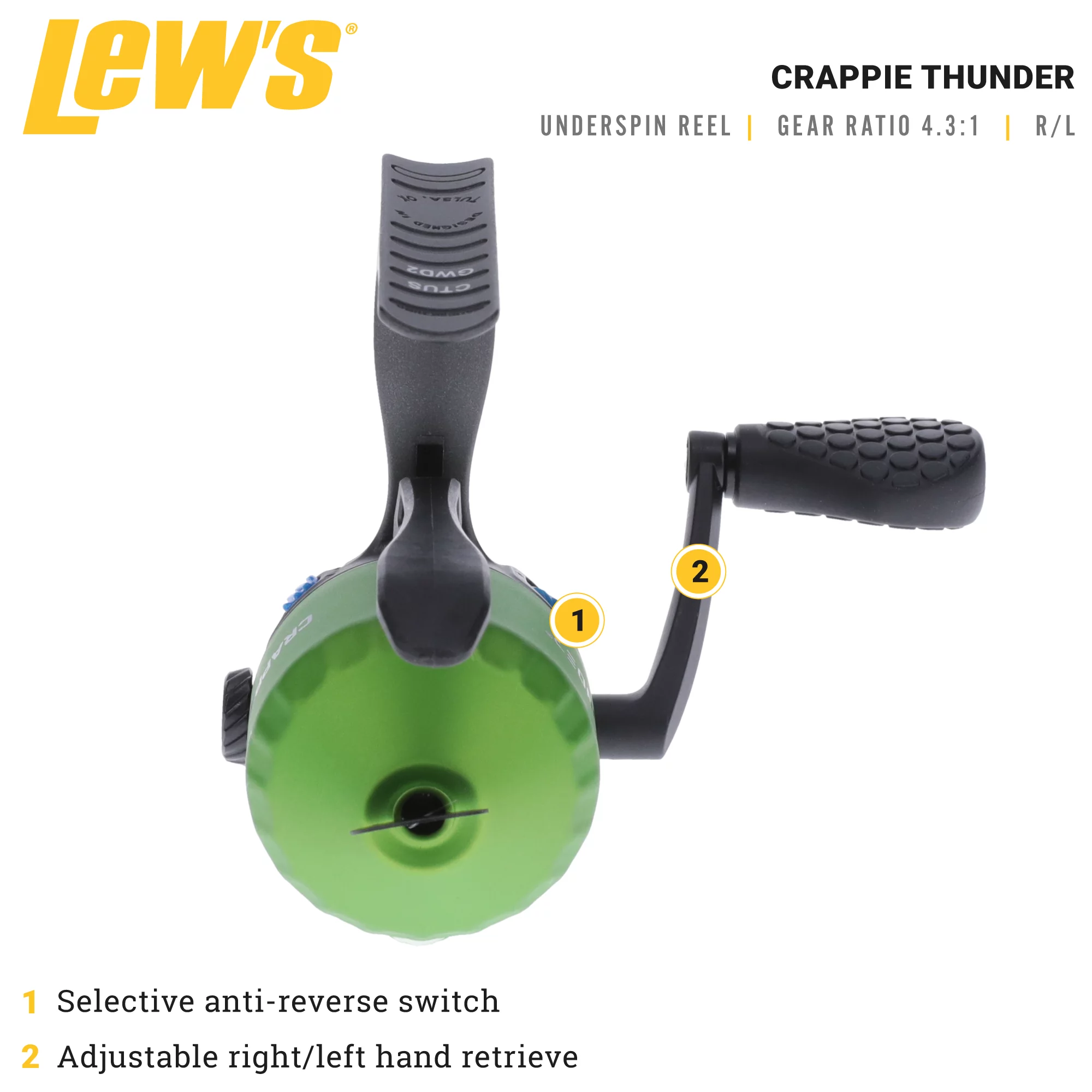 Lew's Crappie Thunder Underspin Fishing Reel, Crappie Thunder Green