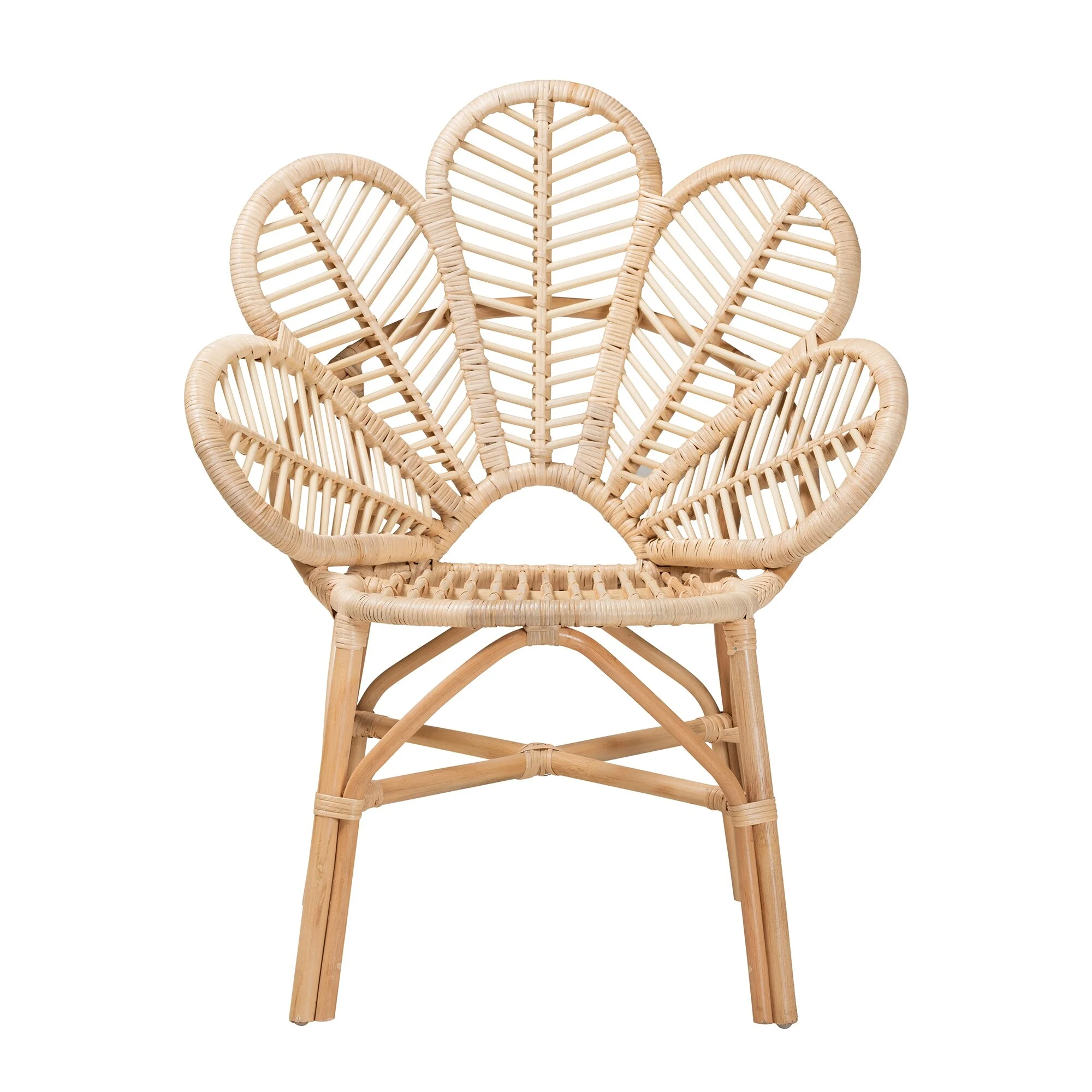 bali & pari Bianca Modern Bohemian Natural Brown Rattan Flower Chair