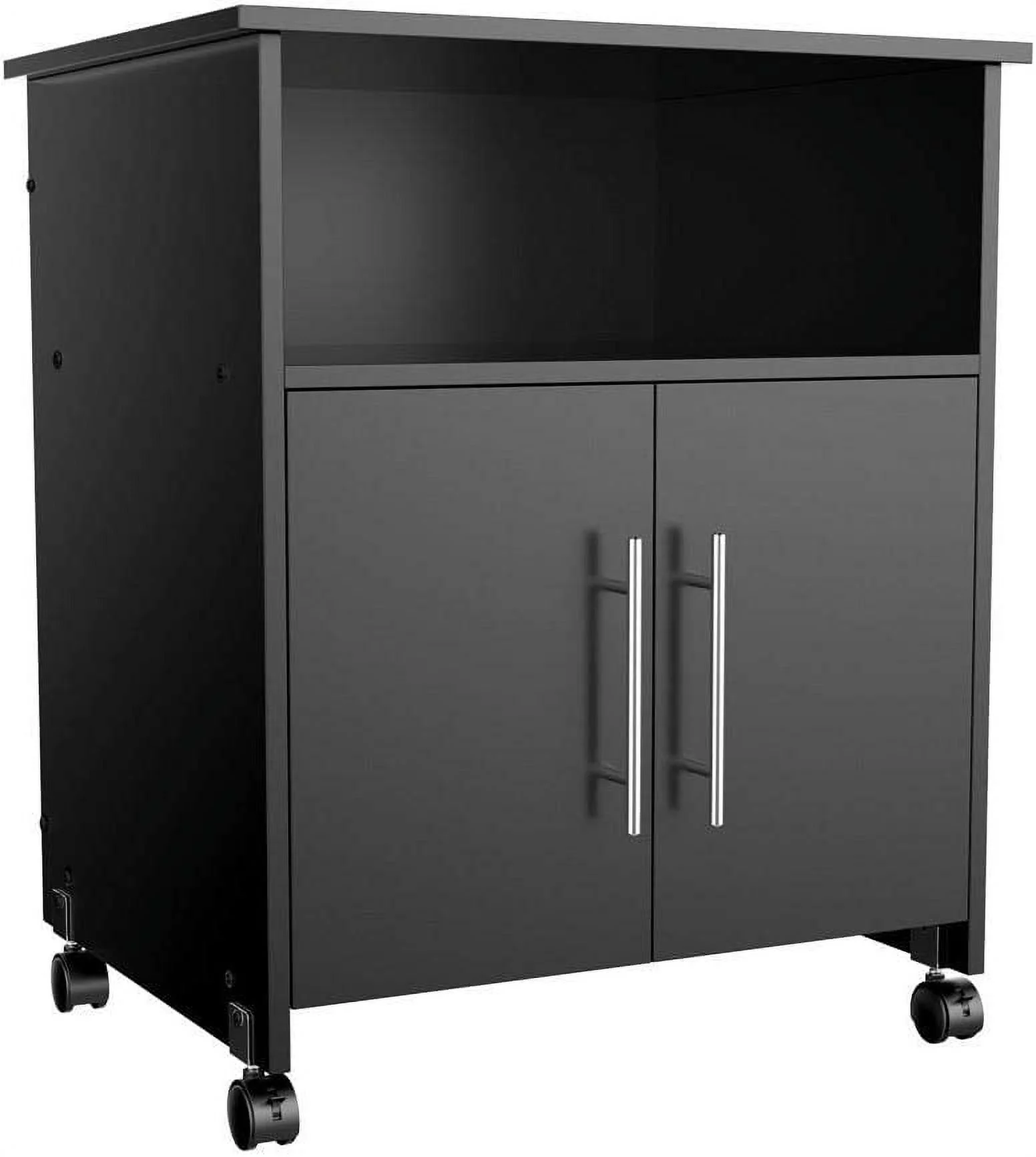 Rolling Wood File Cabinet, Mobile Lateral Filing Cabinet, Printer Stand with Open Storage Shelves for Home Office, Black