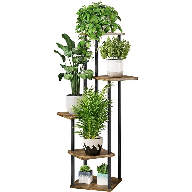 Plant Stand 5 Tier Indoor Metal Flower Shelf for Multiple Plants Corner Tall Flower Holders for Patio Garden Living Room Balcony Bedroom, Black
