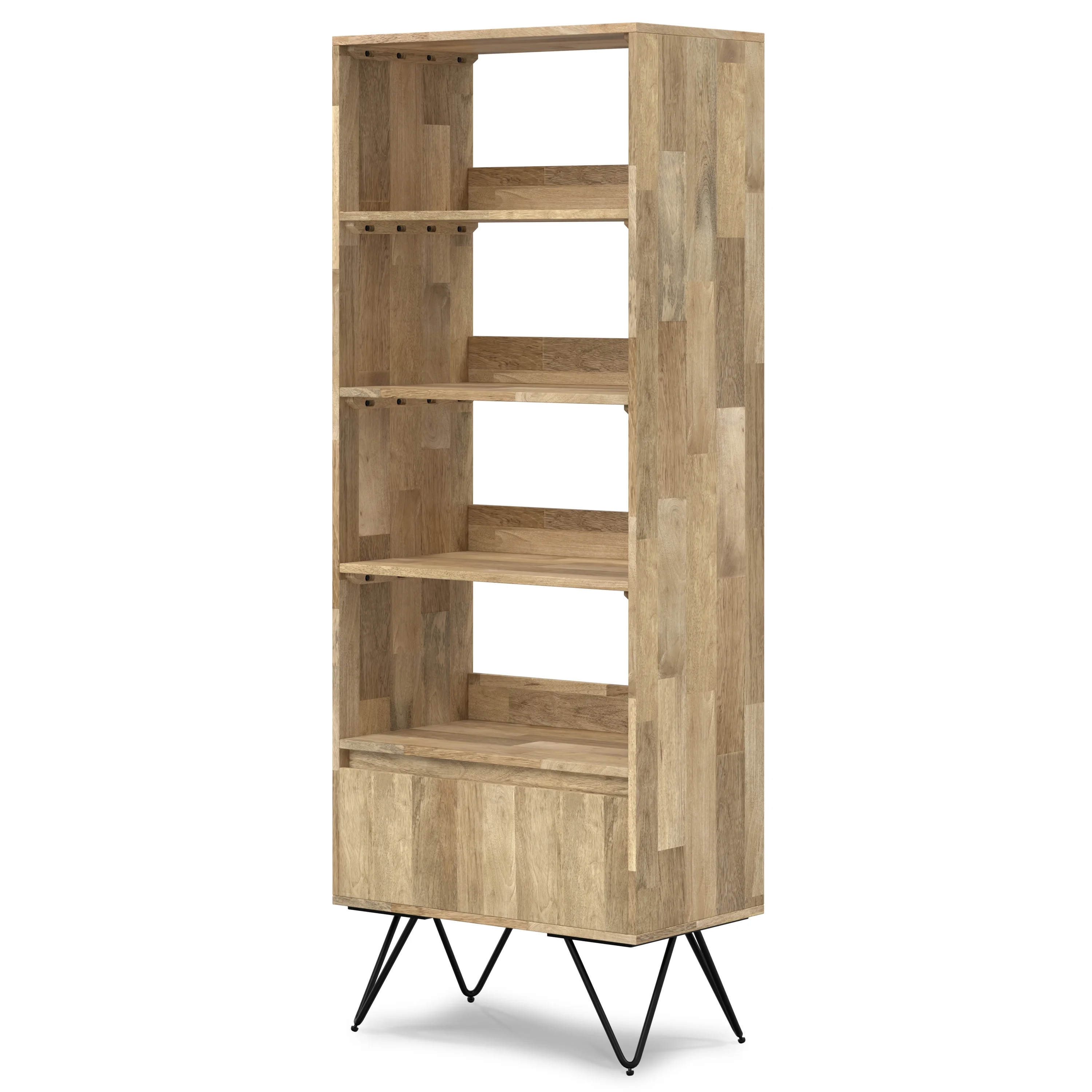 Simpli Home Hunter SOLID MANGO WOOD and Metal 64 inch x 24 inch Rectangle Modern Industrial Tall Bookcase in Natural