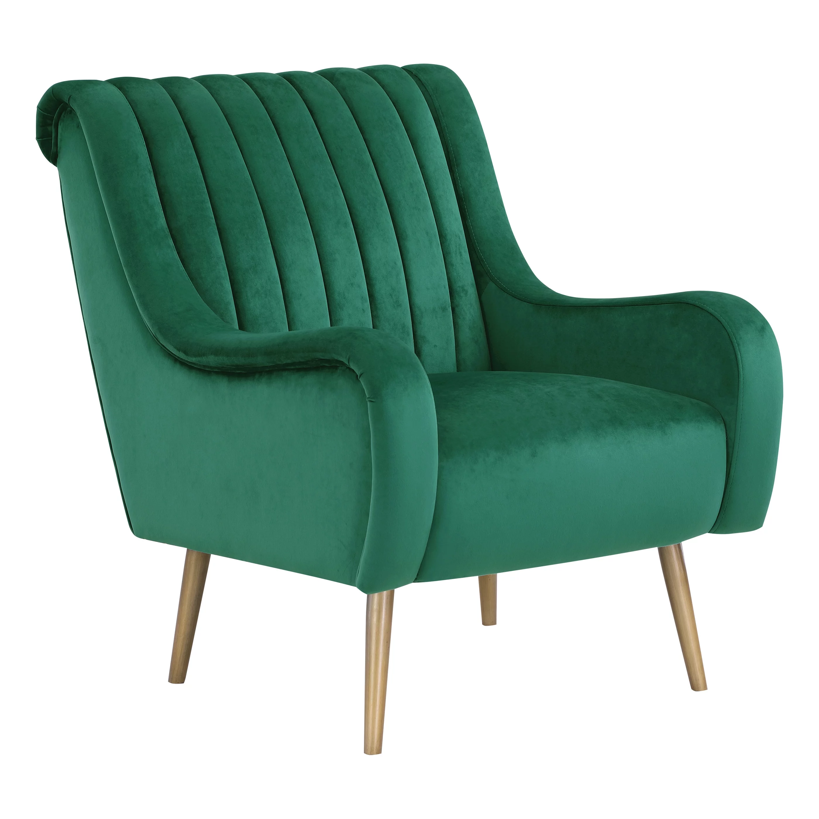 OSP Home Furnishings Cassia Velvet Armchair in Midnight Green Velvet Fabric and Gold Brushed Legs