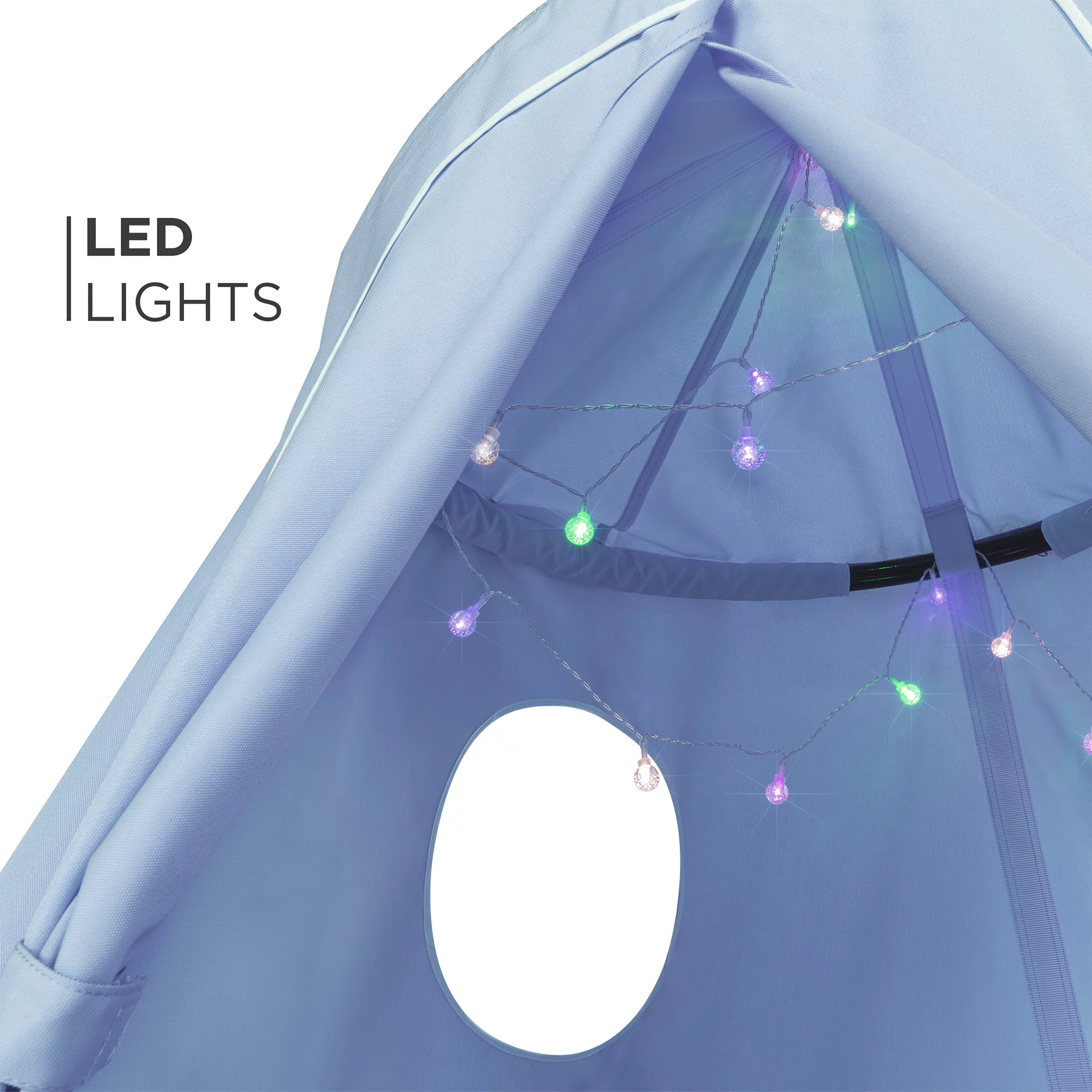 Best Choice Products Kids Indoor & Outdoor Hanging Hammock Swing Tent Set w/ Inflatable Base, Ropes, and Multicolor LED String Lights, Blue