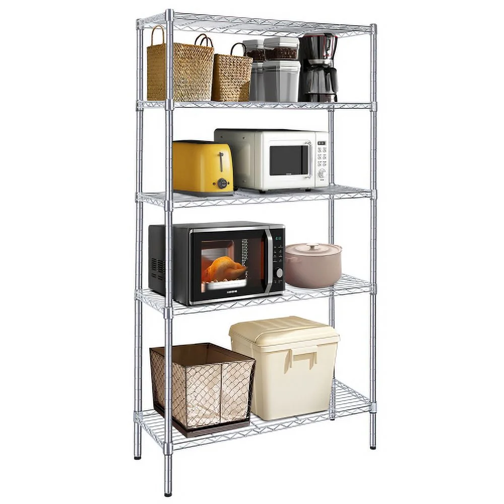 Heavy Duty Shelving Unit, Wire Metal Stackable Storage, 5-Tier Shelf, Chrome, 36