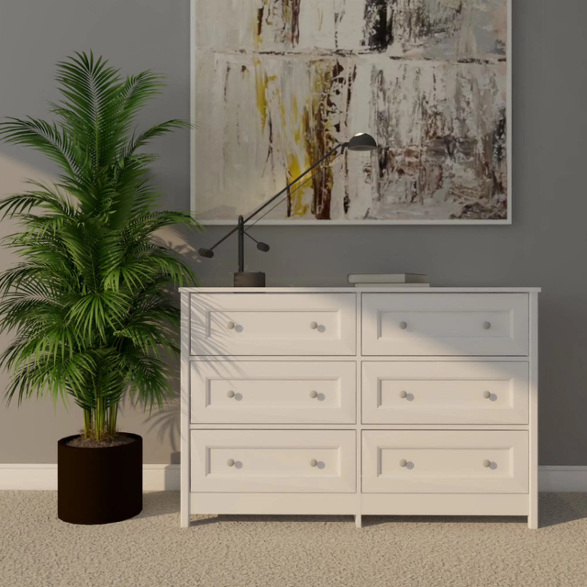 Boahaus Barbara Modern Wood Dresser with 6 Drawers, White