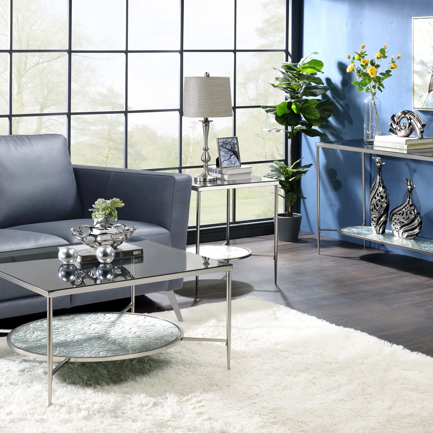 Stunning ACME Adelrik Glass & Chrome Finish Coffee Table LV00574 for Elegant Living Room Decoration and Modern Style Upgrade