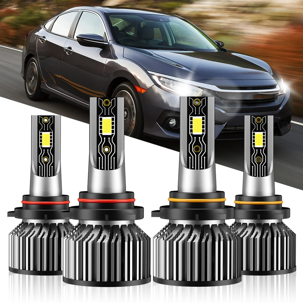 ENJOYAKOM For Kia Optima Forte 2017-2018 9005/HB3 H7 LED Headlight Combo High Low Beam 4PCS Bulbs Kit 6000K White