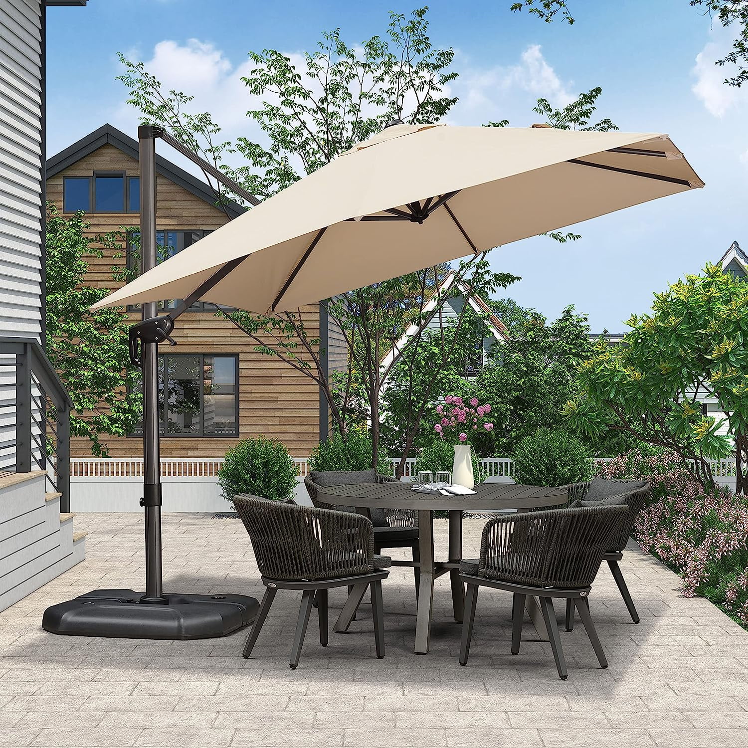 9 Feet Patio Umbrella Outdoor Cantilever Square Umbrella Aluminum Offset Umbrella with 360-degree Rotation for Garden Deck Pool Patio