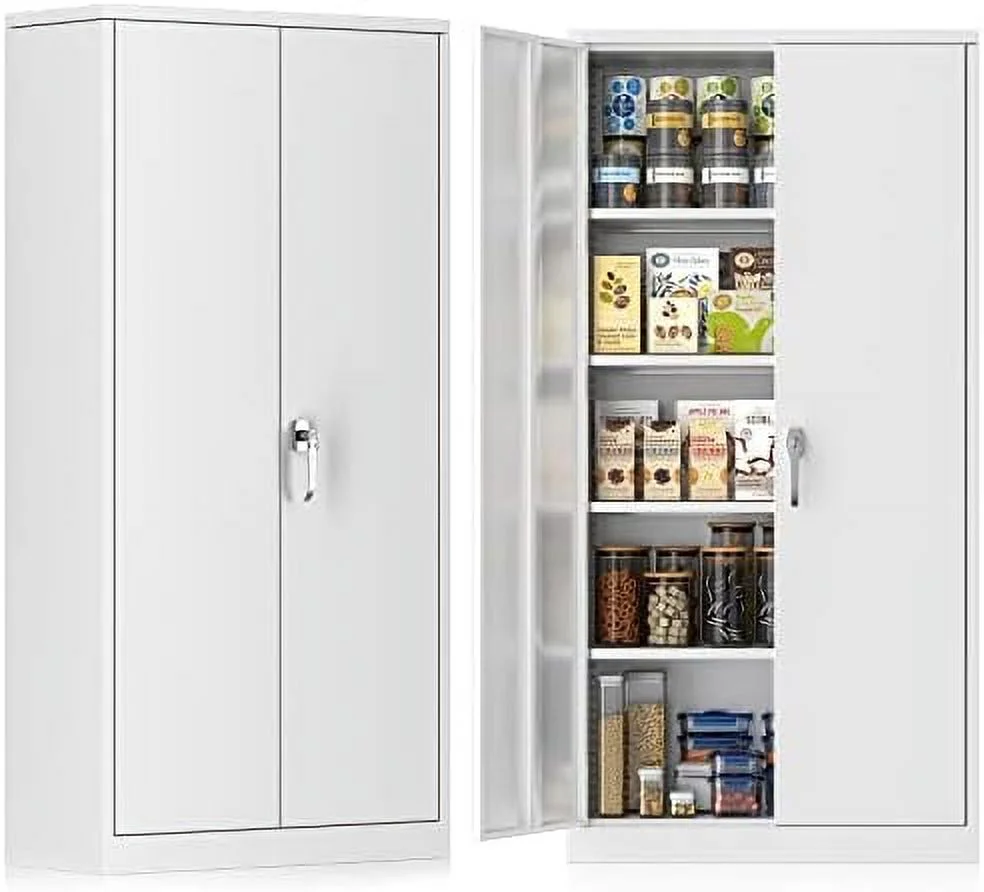 MQLIFEBOOM Locking Metal Cabinet 72"×36"×18"  Tall  Cabinet with 2 Doors and 4 Shelves  Large Metal Steel Utility Cabinet for Office File Bathroom Medicine Garage Pantry (Wh