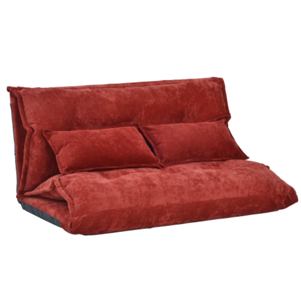 Lazy Sofa Adjustable Folding Futon Sofa Video Gaming Sofa with Two Pillows Red + Polyester + Foam