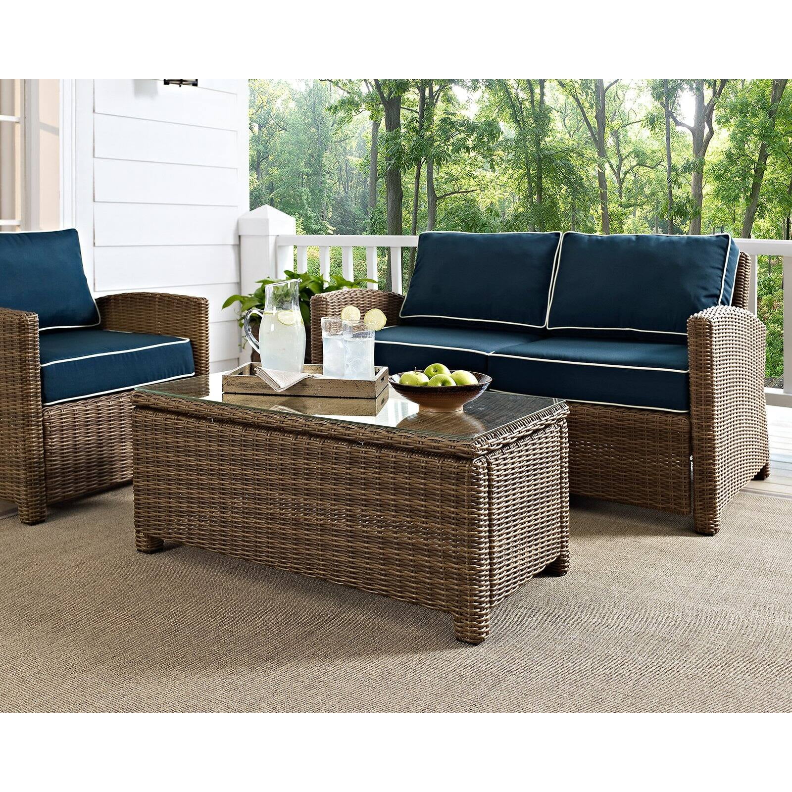 Crosley Furniture Bradenton 3 Piece Fabric Patio Sofa Set in Brown and Navy
