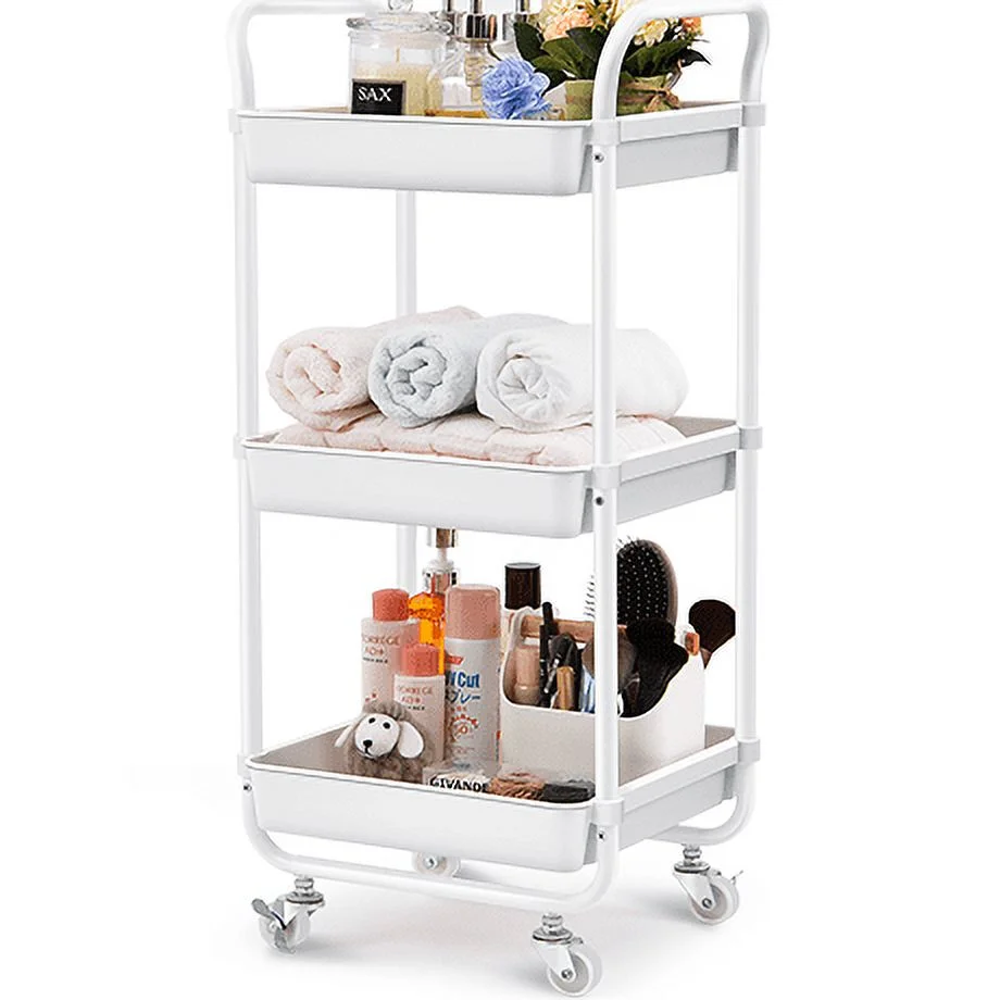 KK KINGRACK Metal 3 Tier Rolling Cart, Utility Cart with Wheels, Garage Storage, Office School Organizer