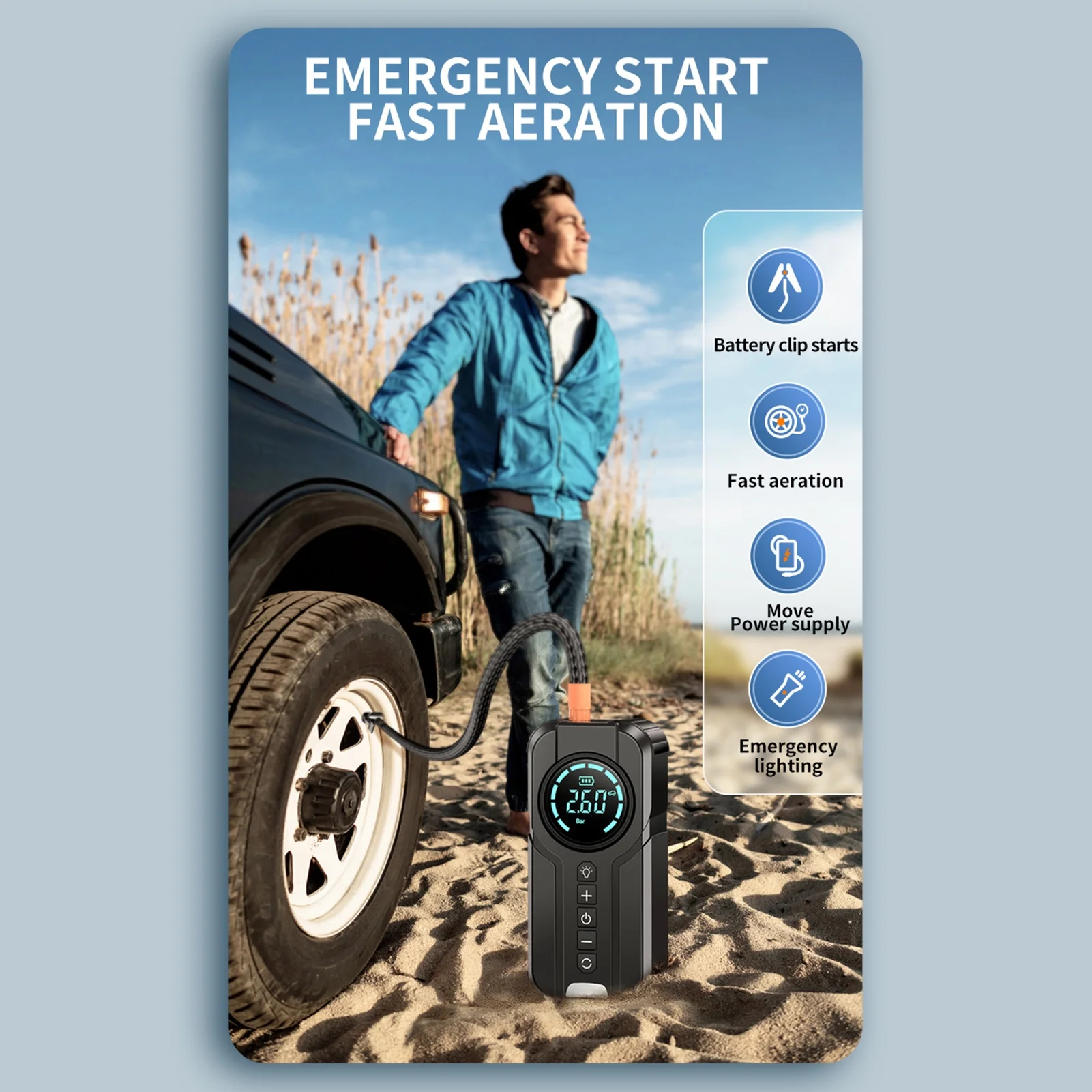 Emergency supply,Car Off-road Battery 150 Portable Battery Psi Tire 1000a Portable Tire Inflation Compressor - 1000a Air Compressor 150 Psi Jump With Air Tire Portable Portable Nebublu