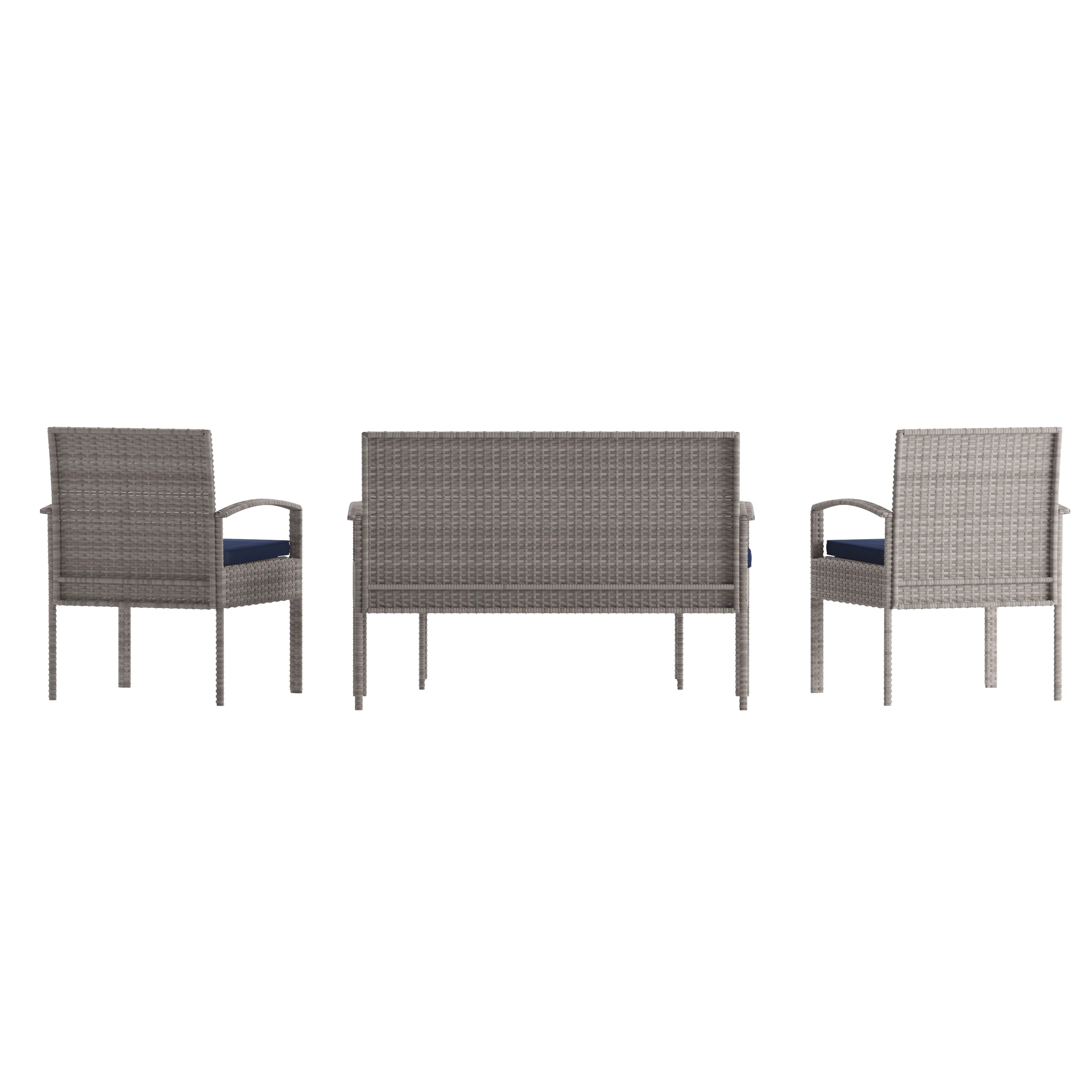 Flash Furniture Aransas Series 4 Piece Gray Patio Set with Steel Frame and Navy Cushions