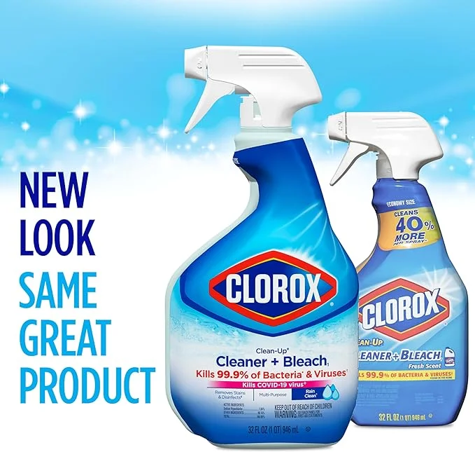Clorox Clean-Up All Purpose Cleaner with Bleach, Spray Bottle, Rain Clean, 32 Fluid Ounces (Package May Vary)