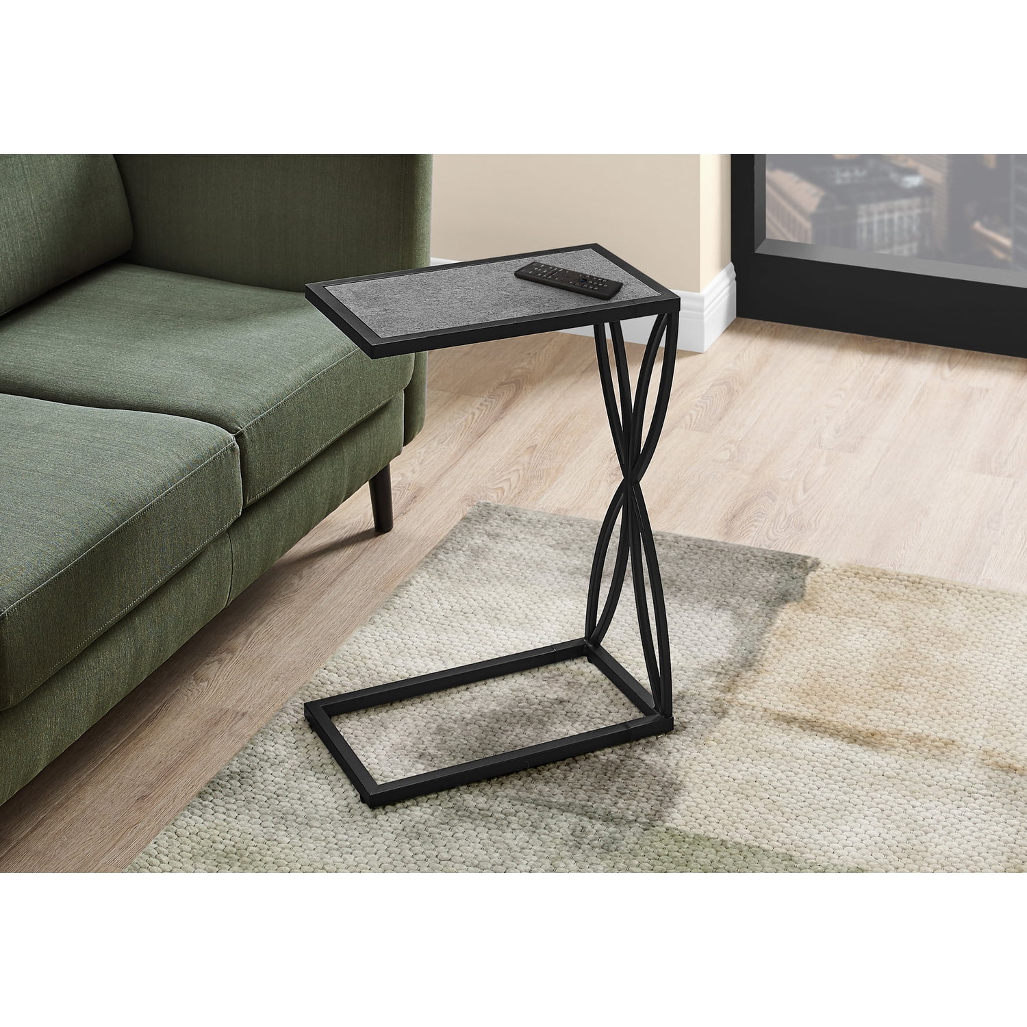 Accent Table C-shaped End Side Snack Living Room Bedroom Metal Grey