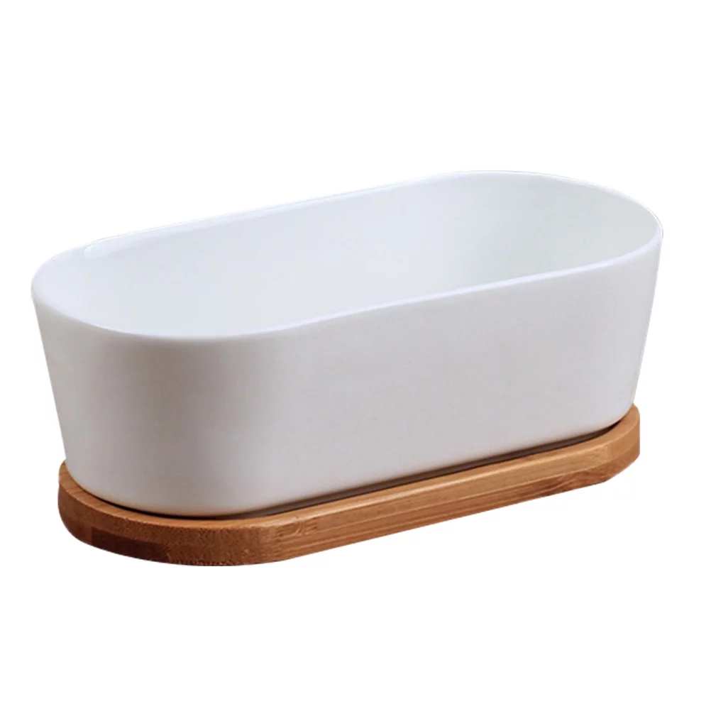 Guichaokj 2pcs Ceramic Succulent Bonsai Plant Pot Cactus Flower Planter with Bamboo Saucer