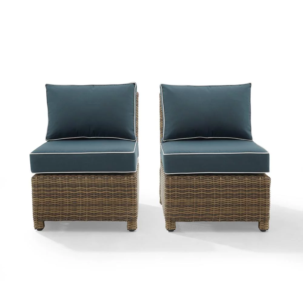 Crosley Furniture Bradenton Armless Patio Chair in Navy and Brown (Set of 2)