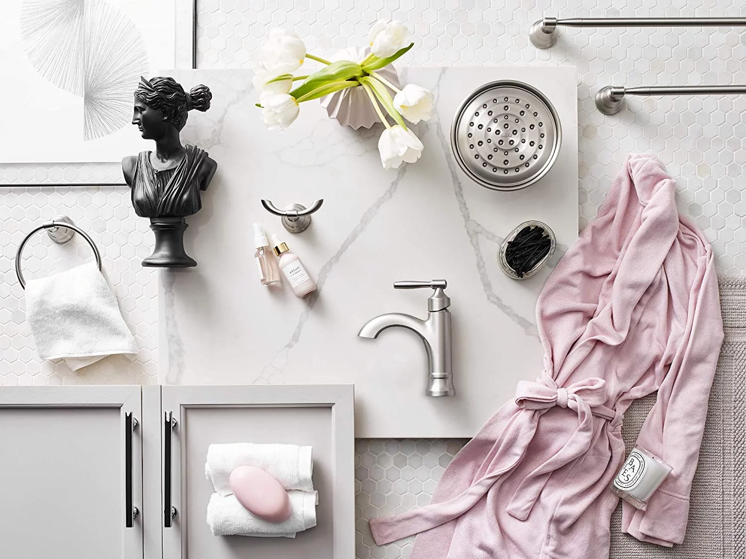 YILAN 84971SRN Halle Two-Handle Centerset Bathroom Sink Faucet with Drain Assembly Bundle with YILAN 82971SRN Halle Posi-Temp Shower Faucet Trim with Valve, Spot Resist Brushed Nickel