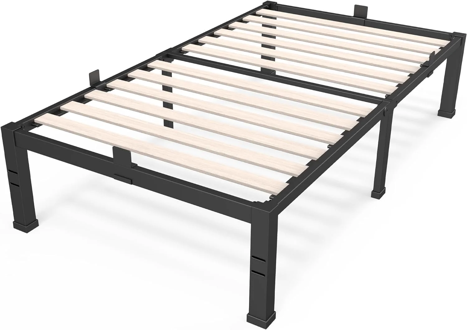 YILAN 18 inch Twin Size Bed Frames with Wide Wood Slats - 3500lbs Heavy Duty No Box Spring Needed Platform, Mattress Stoppers Single Metal Noise Free, Headboard Hole Underneath Storage