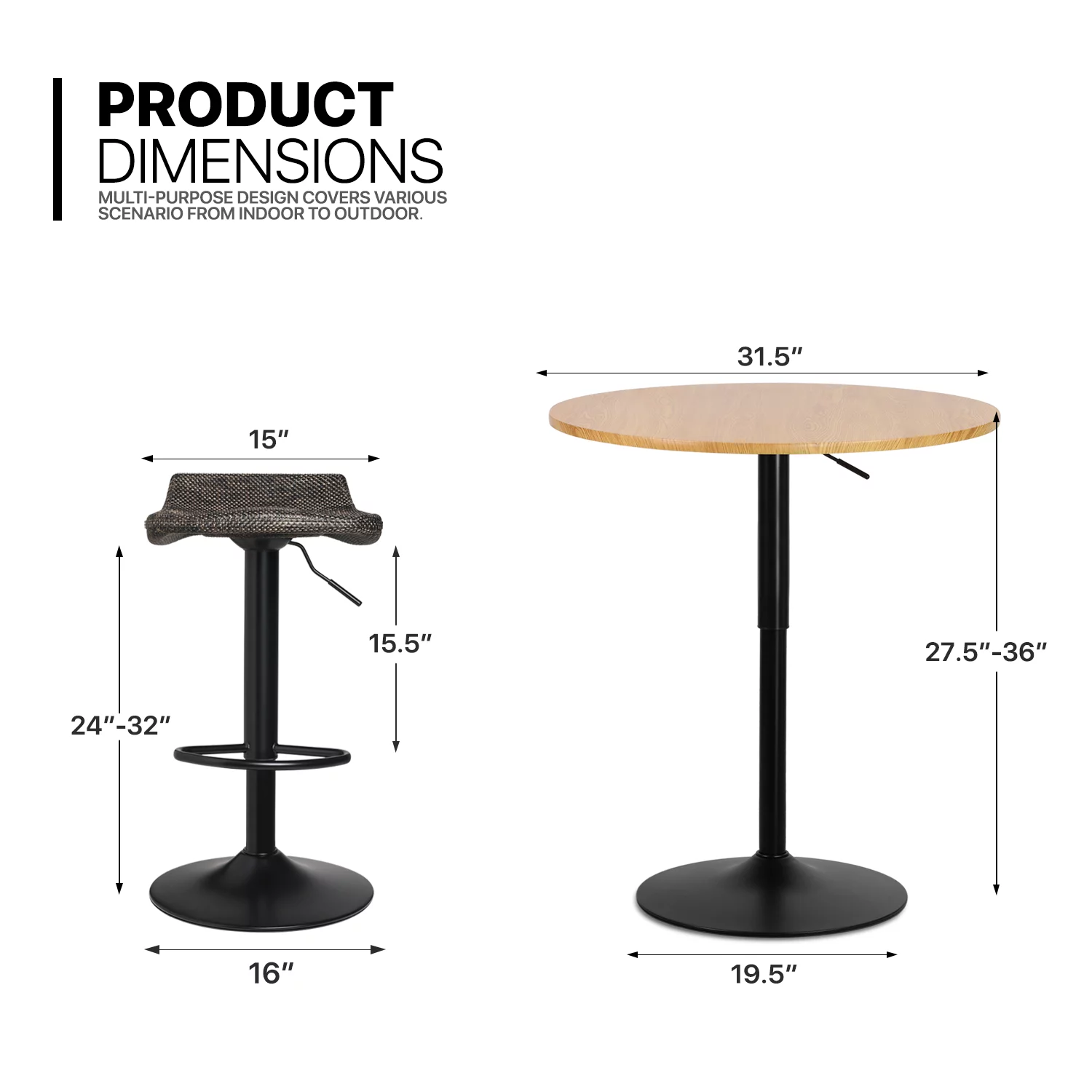 MoNiBloom 3 Piece Bar Table and Chair Set, 31.5