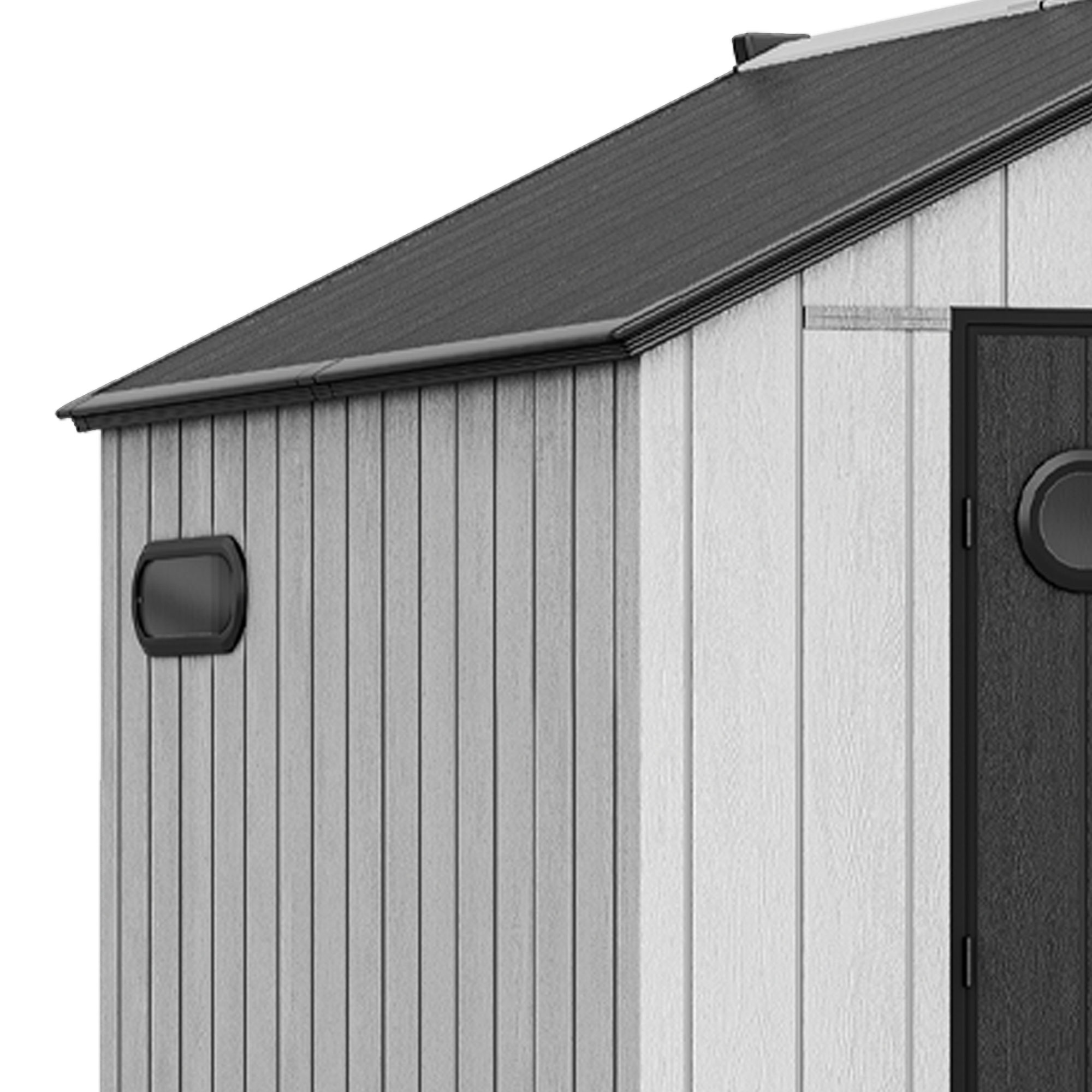 ModFusion 8x8 Ft Improved Natural Light, Outdoor Resin Storage Shed, 2 Door with Lock, Floor, Gable Roof, Windows, Air Vent, for Bike, Trash Can, Gray