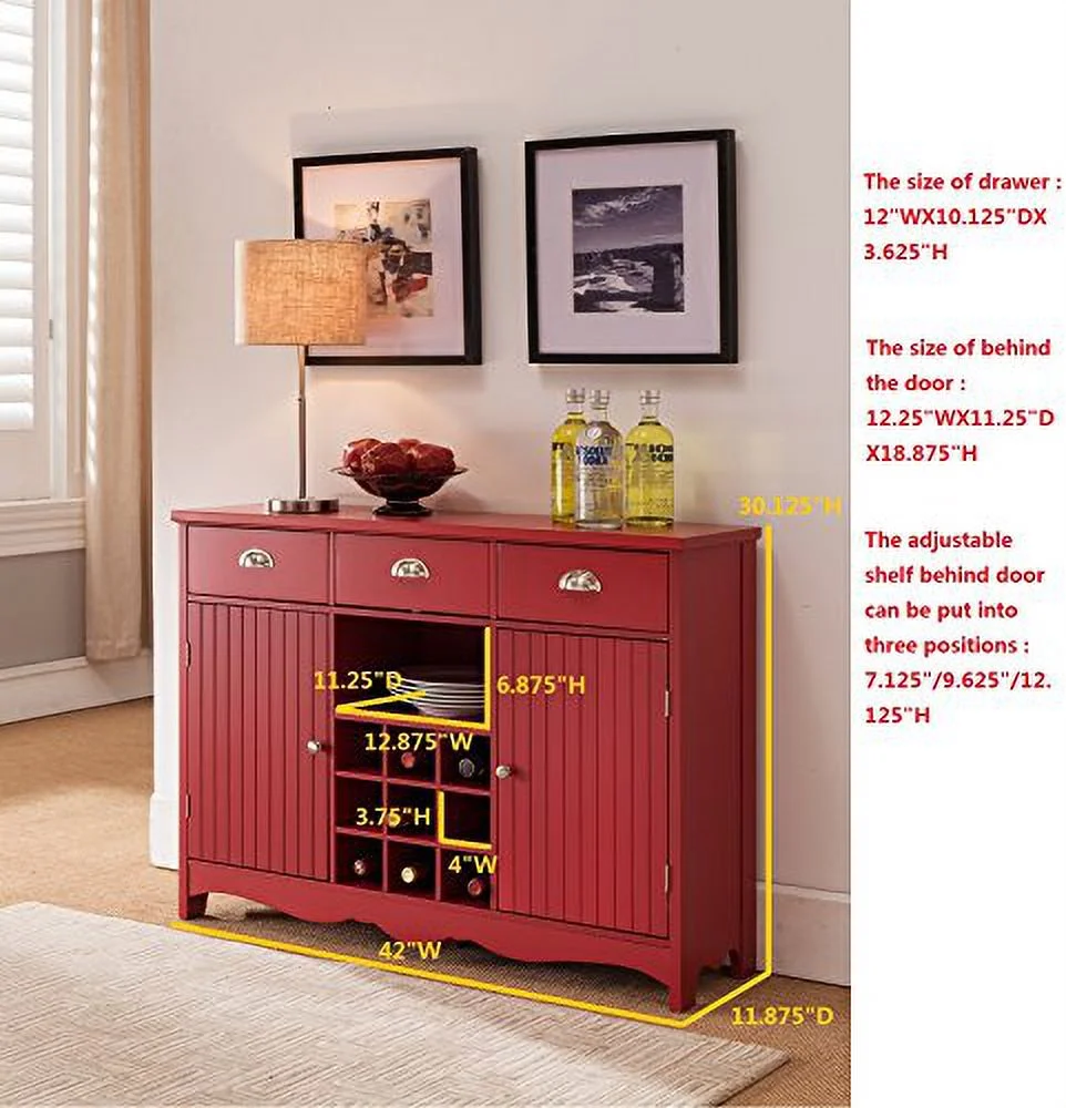 Kings Brand Furniture Buffet Server Console Table With Wine Storage, Red Finish