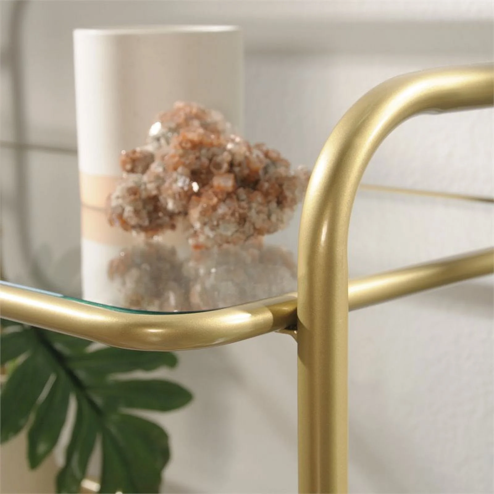 Pemberly Row 5-Shelf Modern Glass and Metal Bookcase in Gold