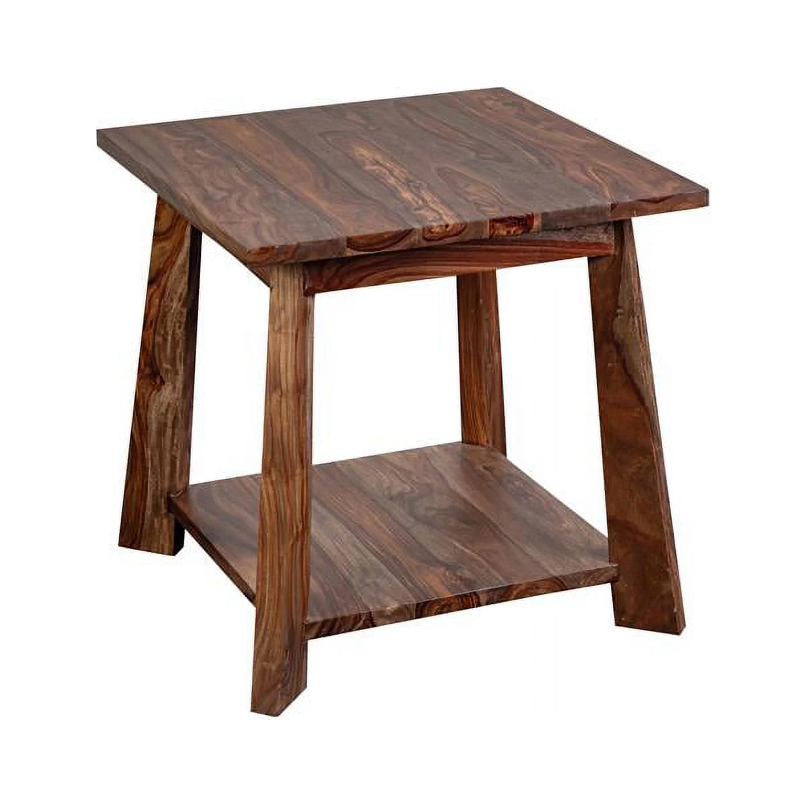 Home Square Solid Sheesham Wood Harvest End Table in Honey - Set of 2