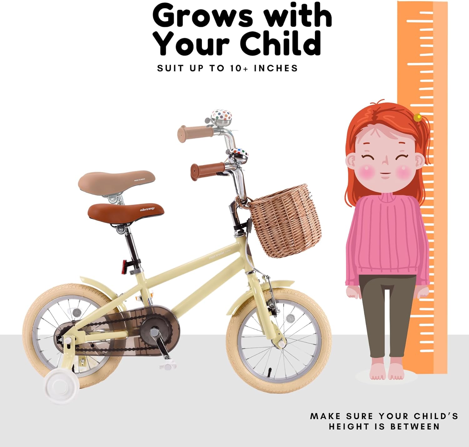 YUMIAO Toddler Bike, Bicycle for Kids 3-5 Year with Removable Training Wheels, Bell, Kickstand, Basket, 16 inch, Birthday Gift for 4 Year Old Little Girl, Pink