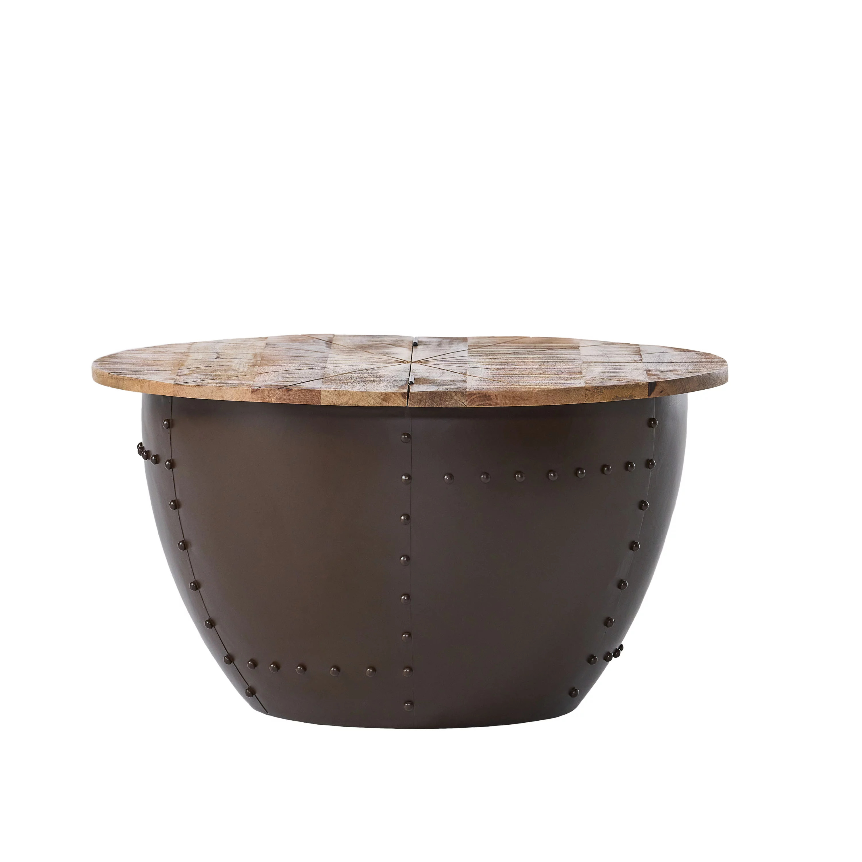 Kim Handcrafted Boho Mango Wood and Iron Accent Table, Natural and Black