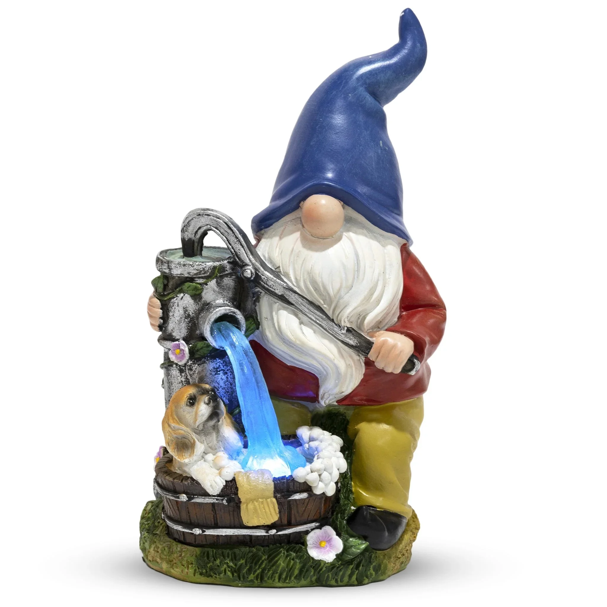 Accent Collection Garden Gnome Statue with Pump Bathing Dog Lawn Yard Patio Sculpture