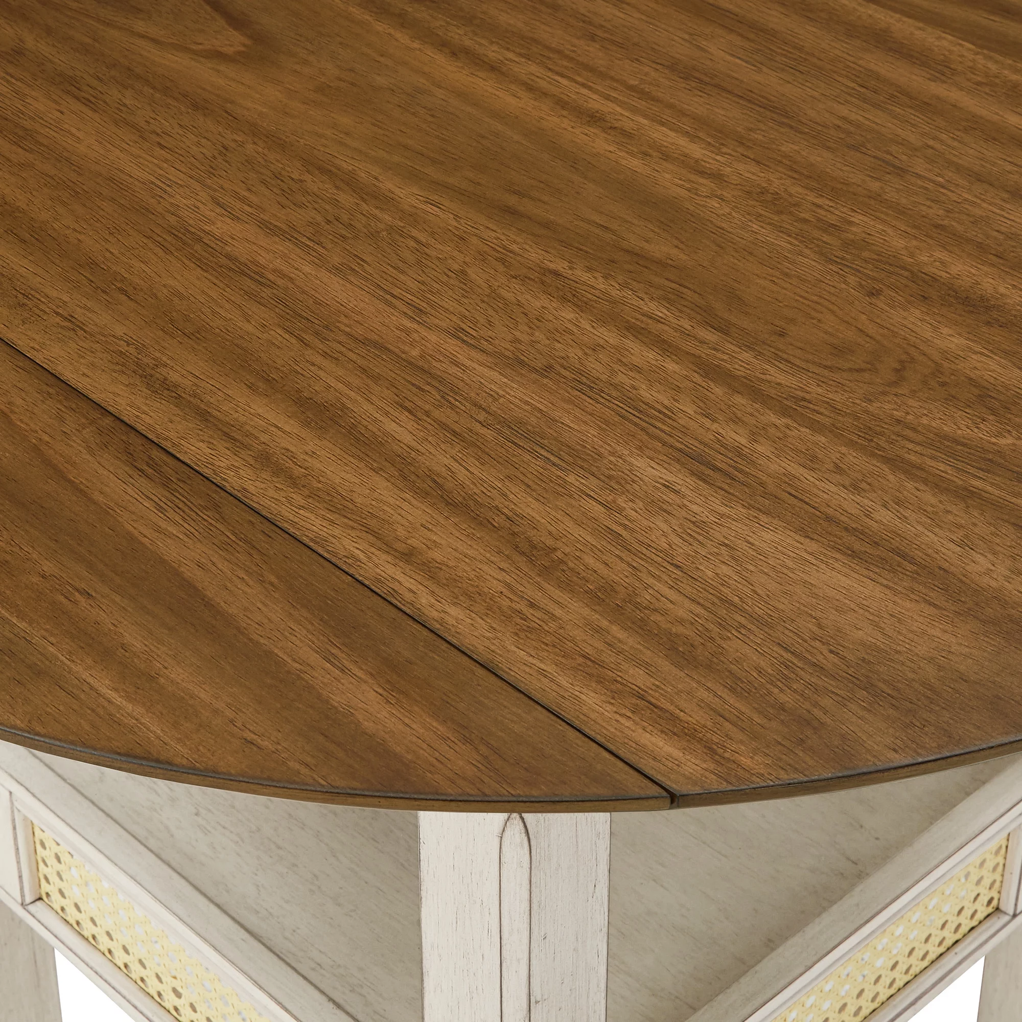 Weston Home Pulukan Cane Accent Round Dining Table with 2-Drop Leaves, Oak and Antique White Finish