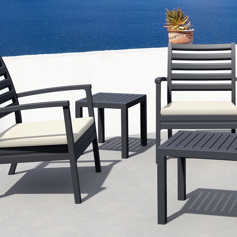 Home Square 2 Piece Square Resin Patio Side Table Set in Dark Gray