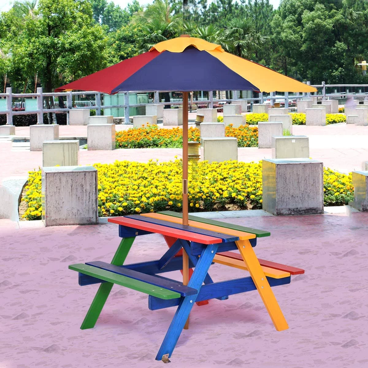 HAPPYGRILL Kids Picnic Table Set Children Table with Umbrella