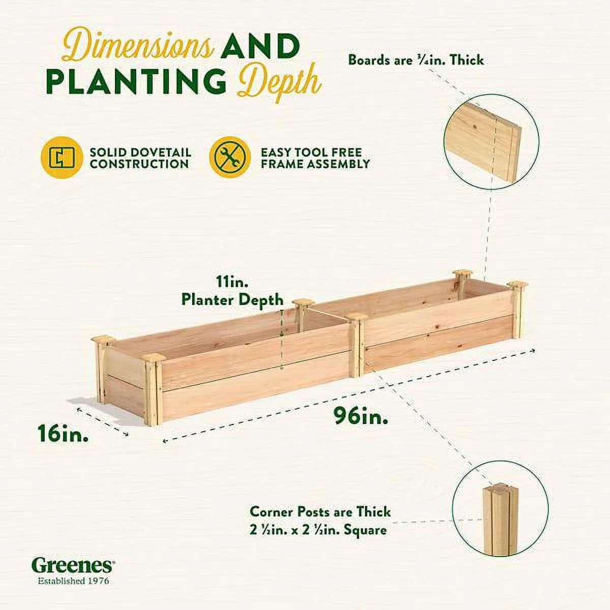 Greenes Premium Cedar Stackable Raised Garden Bed, 16 in. x 8 ft. x 11 in.