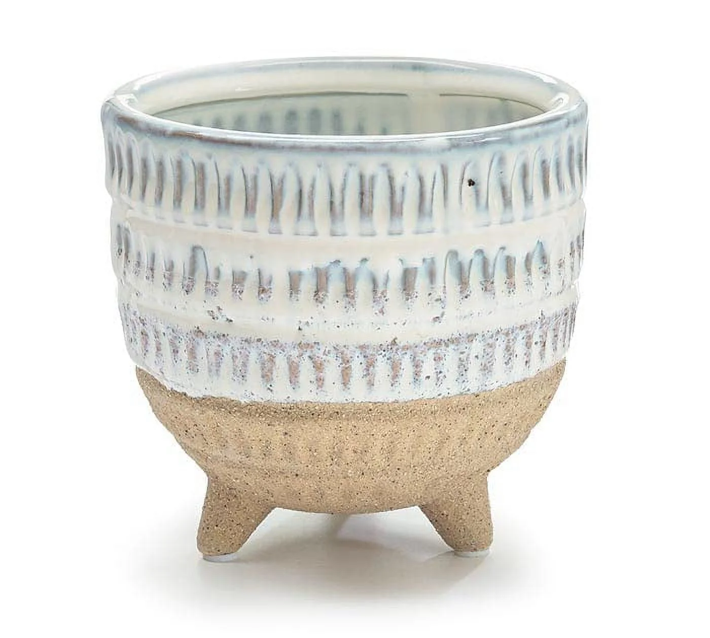 Burton+BURTON Footed White and Tan Textured Planter (9739407)