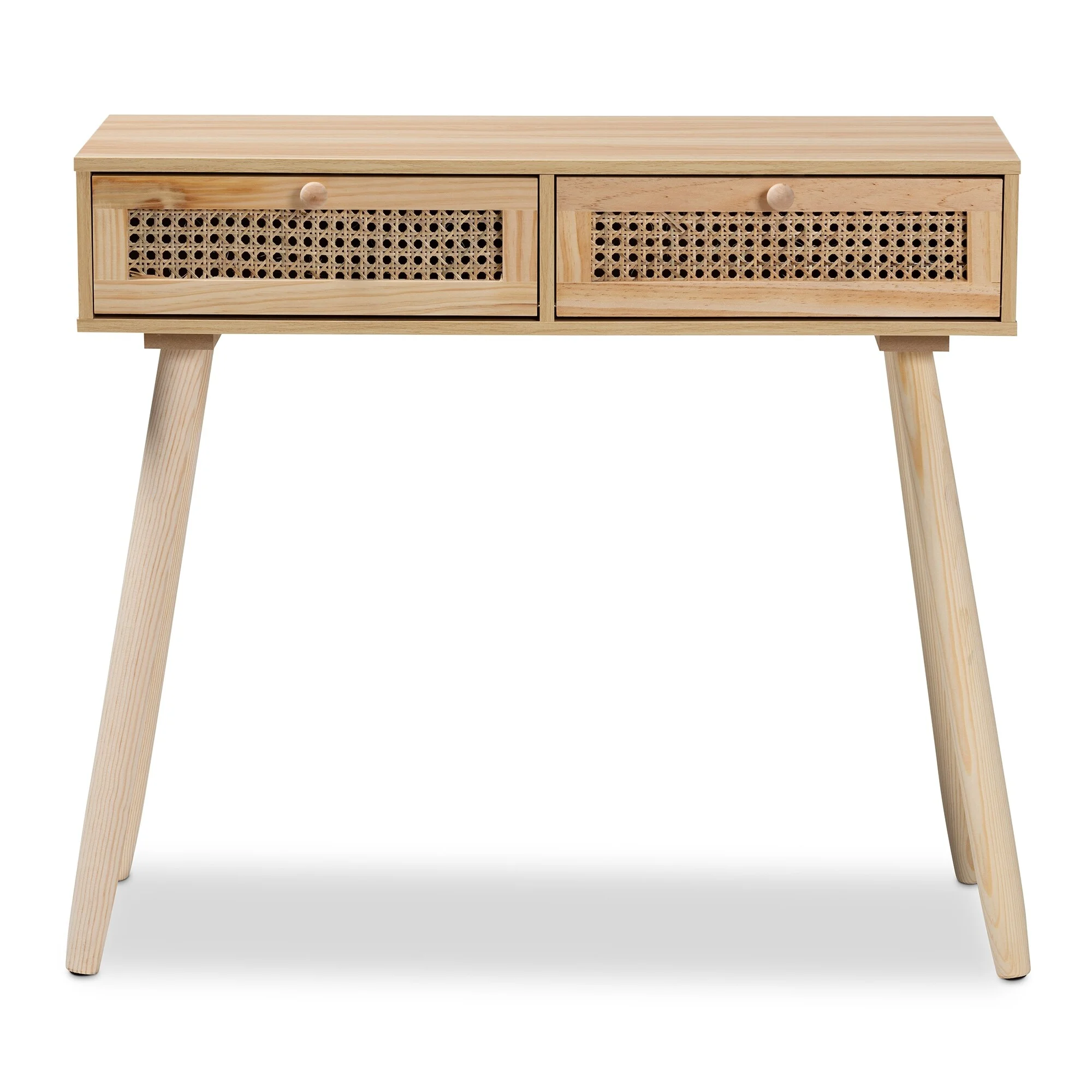 Baxton Studio Maclean Mid-Century Modern Rattan and Natural Wood Console Table