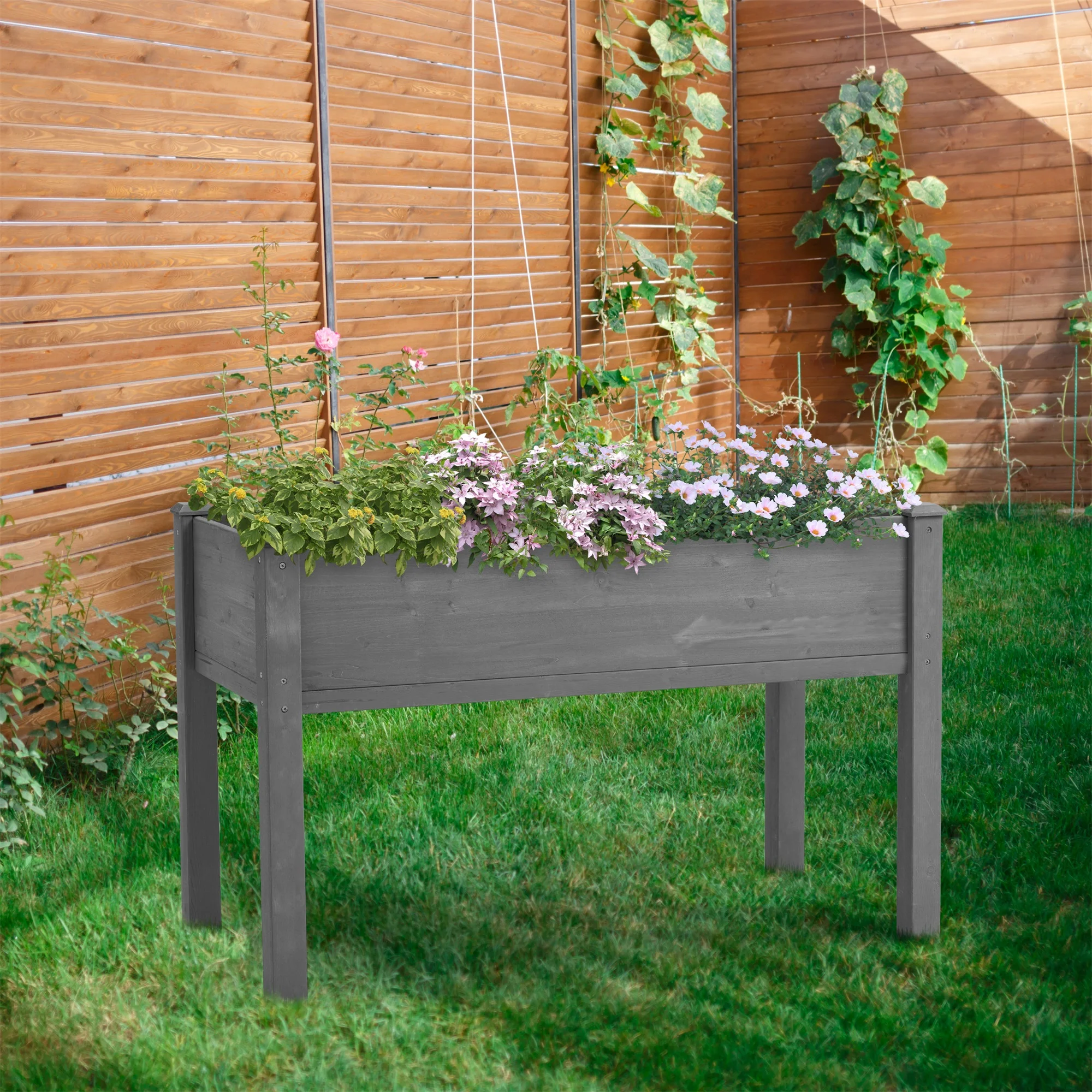 Ufurpie Raised Garden Bed with Legs,Elevated Wooden Planter Box for Outdoor Plants,Gray