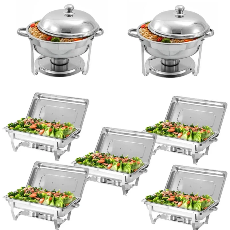 JSTUOKE Chafing Dish Set 7 Pack,5 Full Pan 8QT +2 Round 6QT for Catering Party Festival