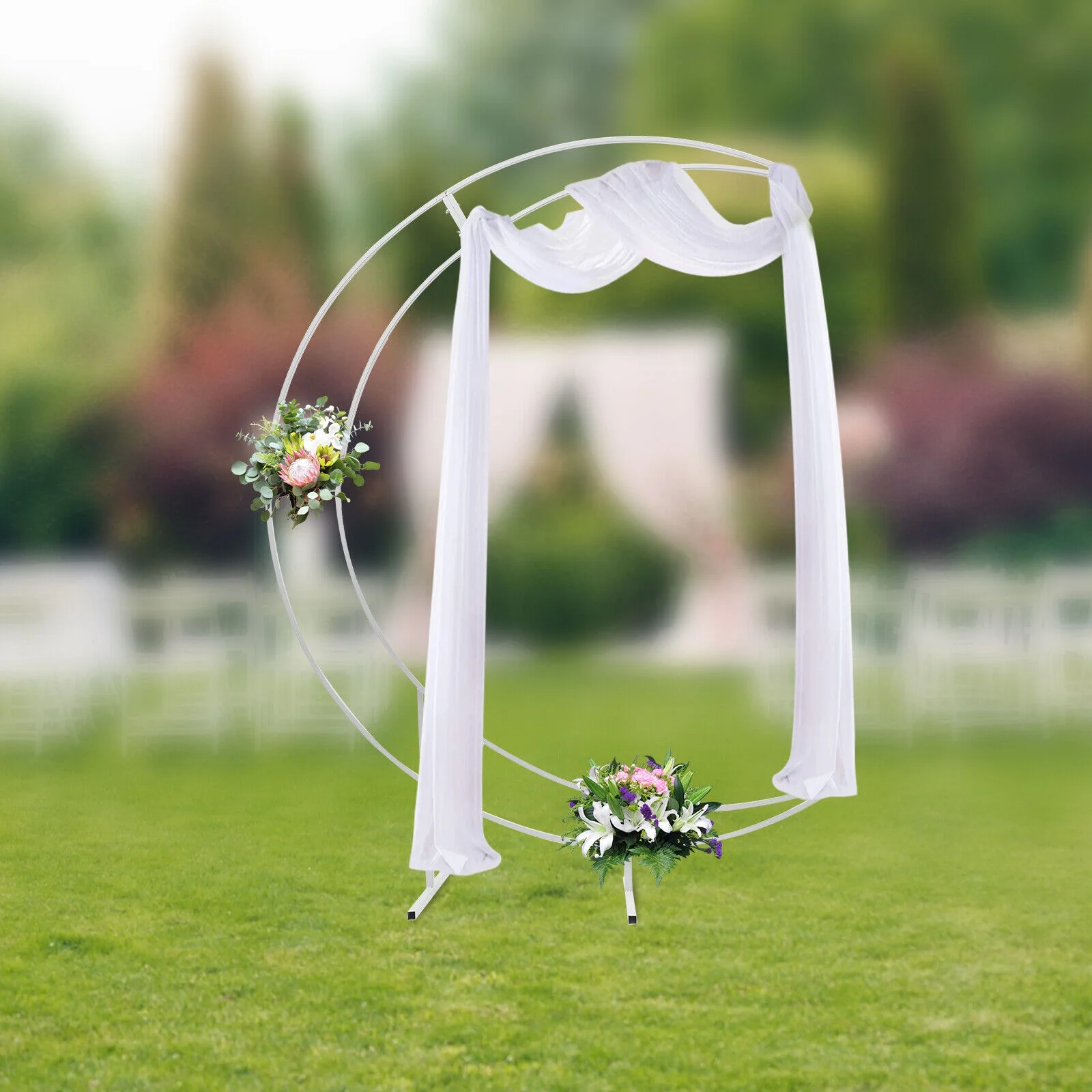 7 ft Moon Metal Floral Display Frame, White Crescent Wedding Arch Stand
