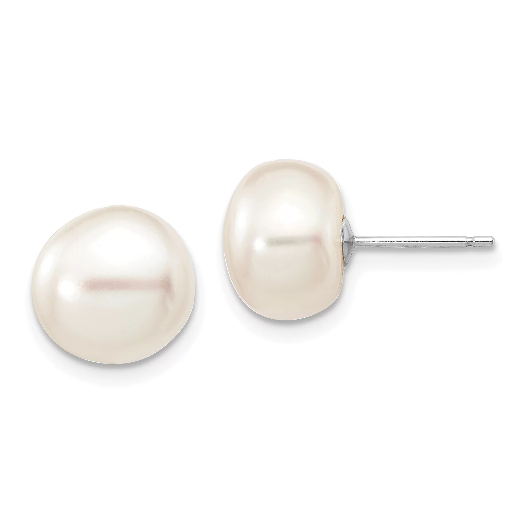 Carat in Karats 14K White Gold White Button Fresh-Water Cultured Pearl Stud Post Earrings (9 to 10mm (range))