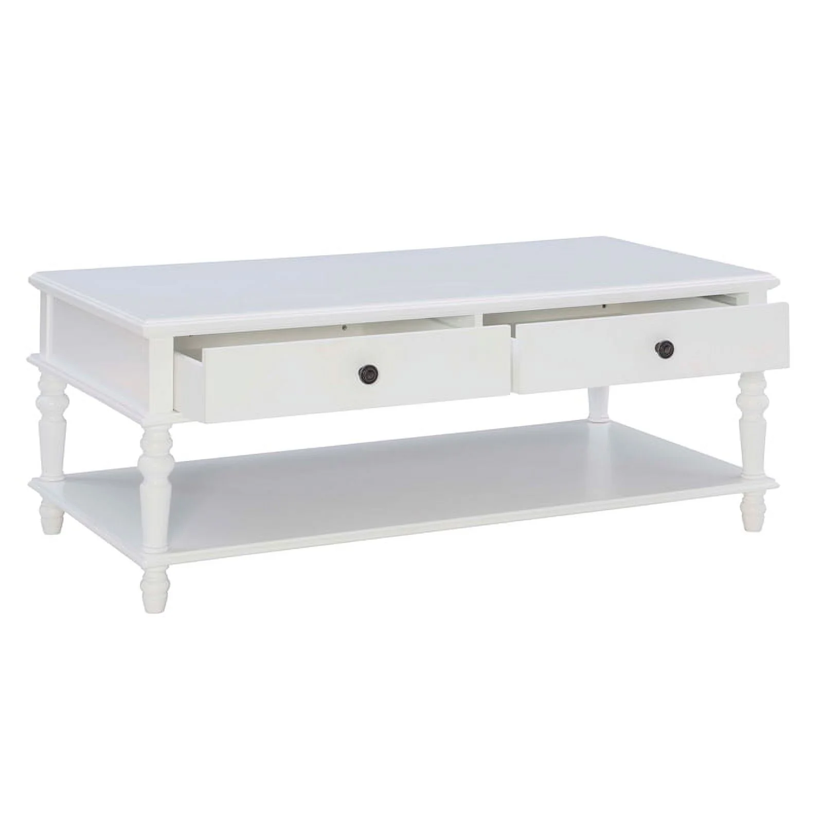 Linon Mavis Wood Coffee Table with 2 Drawers & Bottom Shelf in White