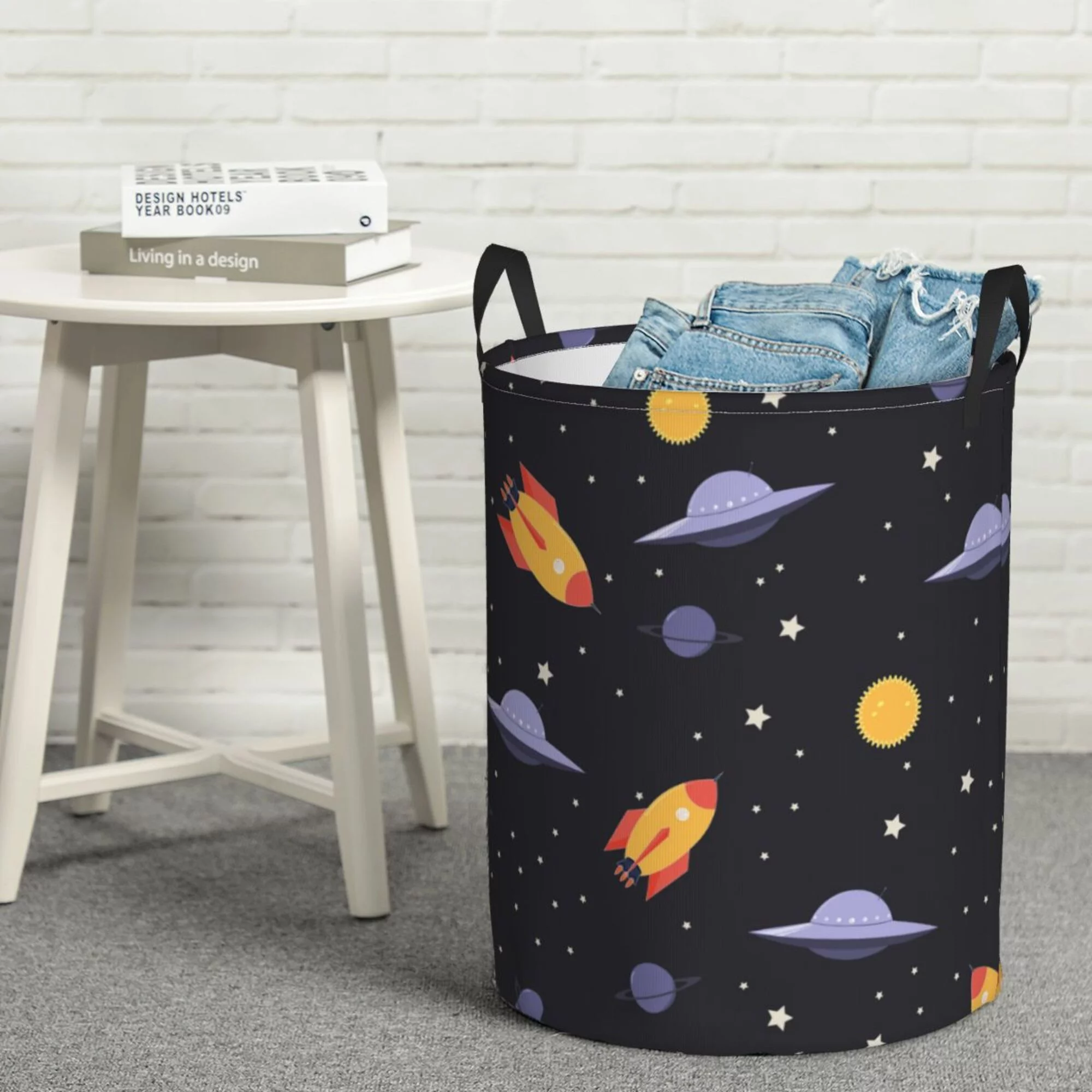 ZICANCN Outer Space Ship Laundry Basket Organizer , Dirty Clothes Hamper for Bathroom Kids Girls Boys Laundry Hamper Medium