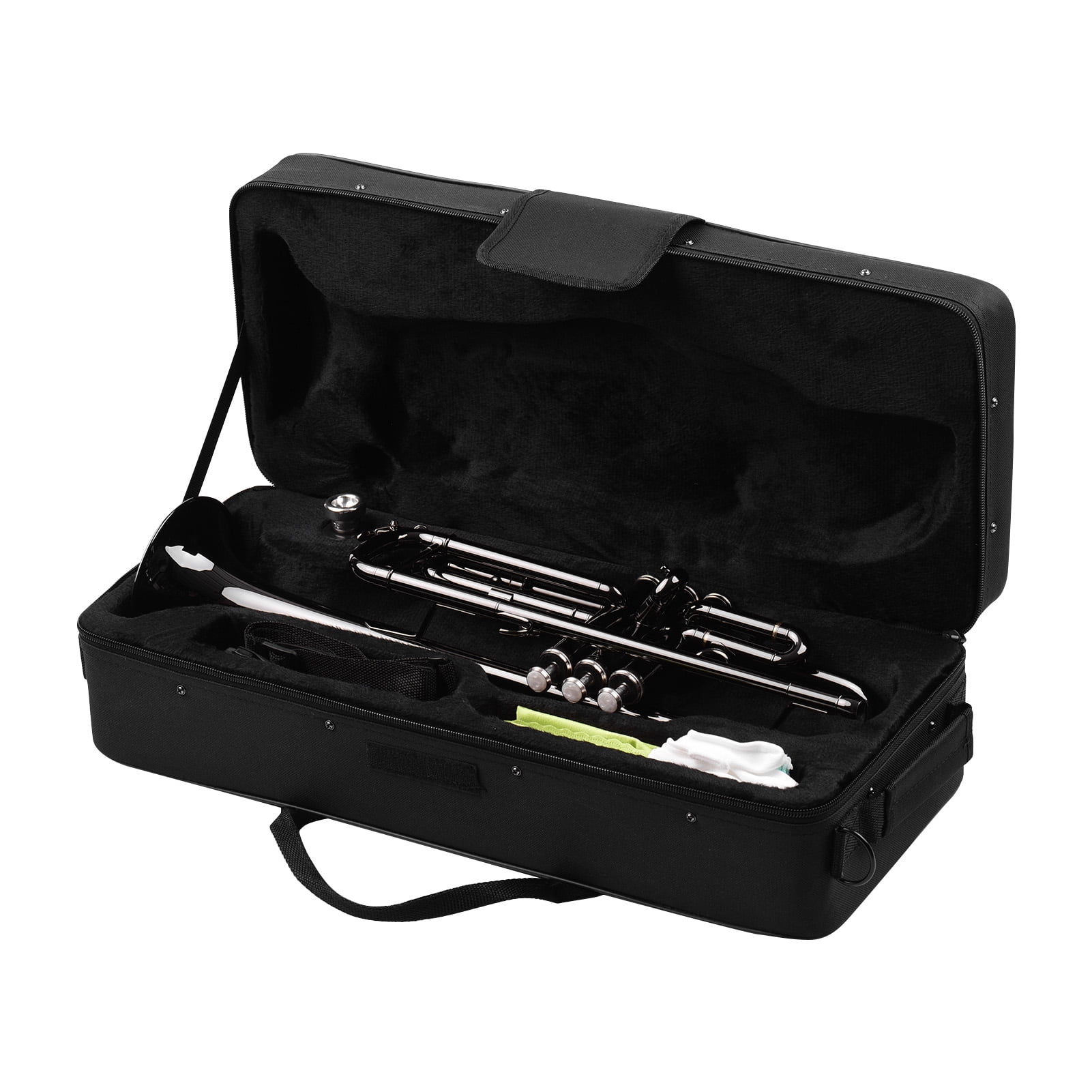 ammoon Brass Plated Black Bb Trumpet Set for Beginner Student Complete with Hard Case, Mouthpiece, and Gloves