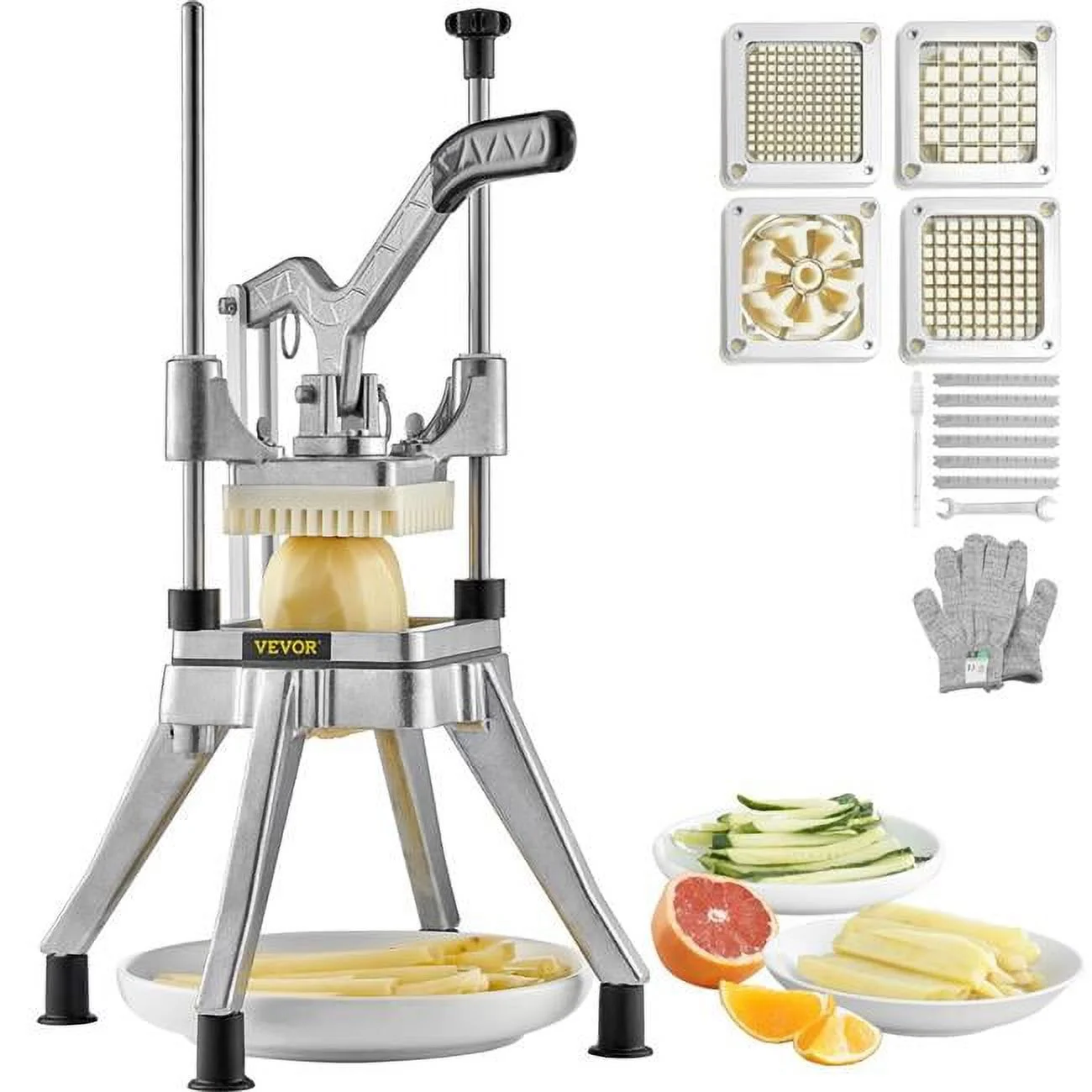 Vevor  Commercial Vegetable Chopper with 4 Blades Fruits Dicer, Silver