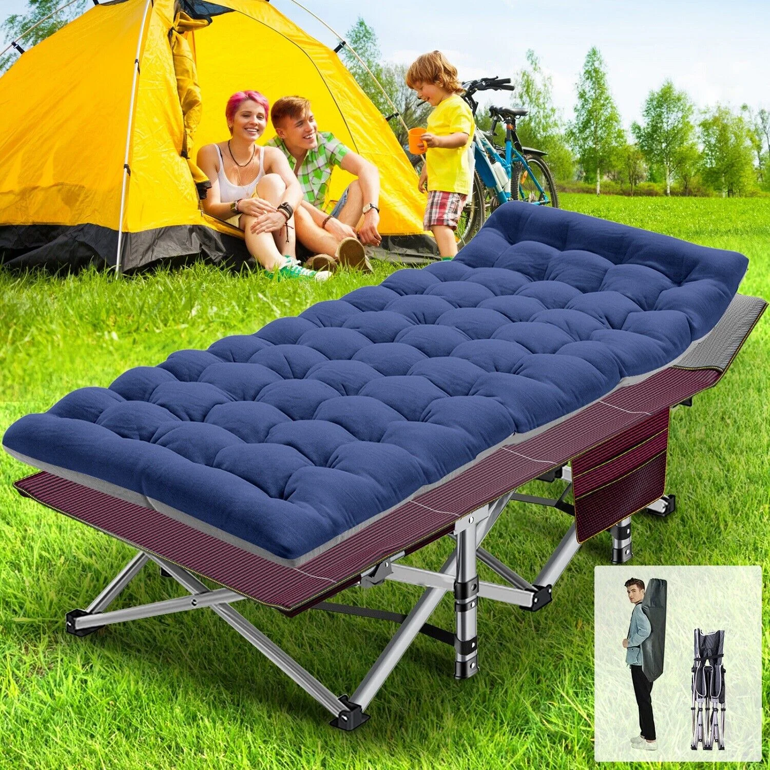 Adult Adjustable 4-Position Cots Folding Camping Cot Heavy Duty Bed  W/Mattress