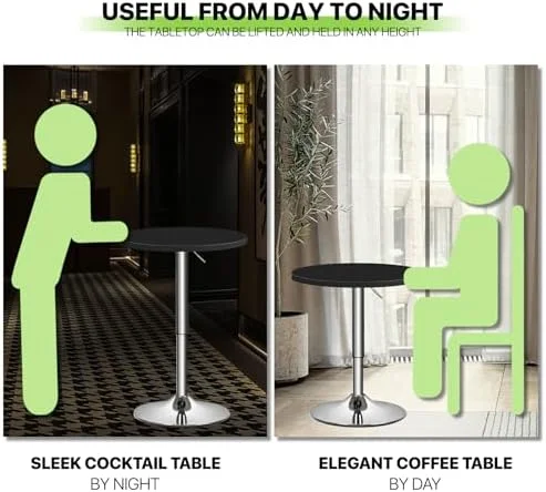 WTYNKAE 23.5'' Round Adjustable Height Wood  Pub Table Adjustable Range 27.5"-36" Living Room Dining Room  Cocktail Table (White Black)
